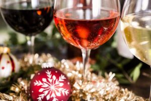 Wine glasses with Christmas decorations